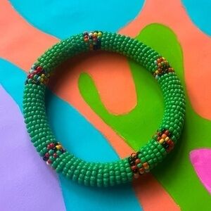 Green Maasai Beaded Bracelet - Traditional Kenyan Art